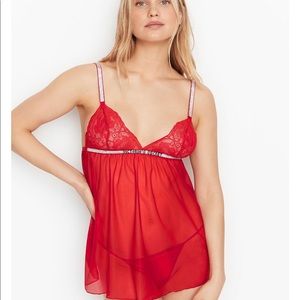 NWT‼️ VS Lace Shine Strap Babydoll Rhinestone